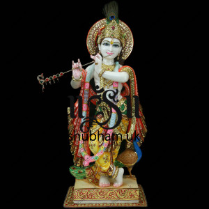 Pure White Marble Beautiful God Krishna Statue - 30 inch