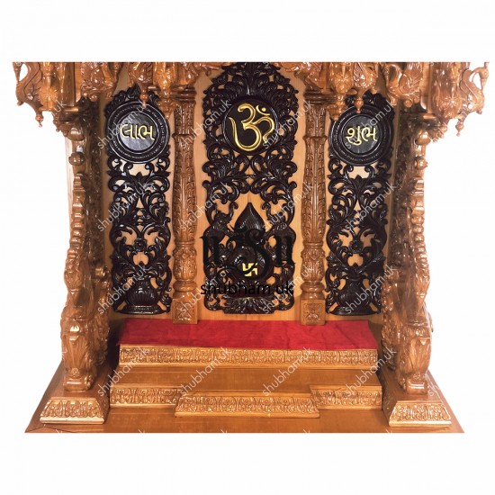 Exquisitely Crafted Big Wooden Mandir Temple Peacock Design for UK