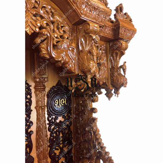 Exquisitely Crafted Big Wooden Mandir Temple Peacock Design for UK Exquisitely Crafted Big Wooden Mandir Temple Peacock Design for UK