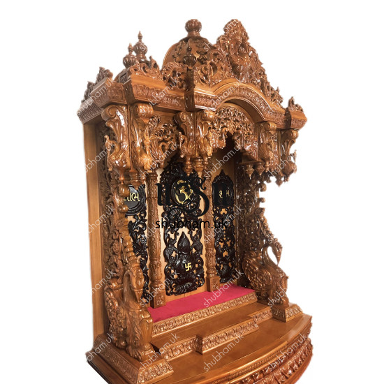 Exquisitely Crafted Big Wooden Mandir Temple Peacock Design for UK Exquisitely Crafted Big Wooden Mandir Temple Peacock Design for UK