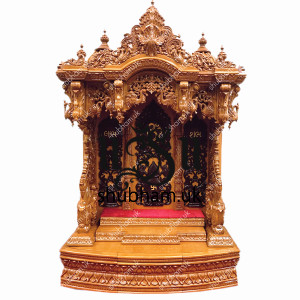 Exquisitely Crafted Big Wooden Mandir Temple Peacock Design for UK