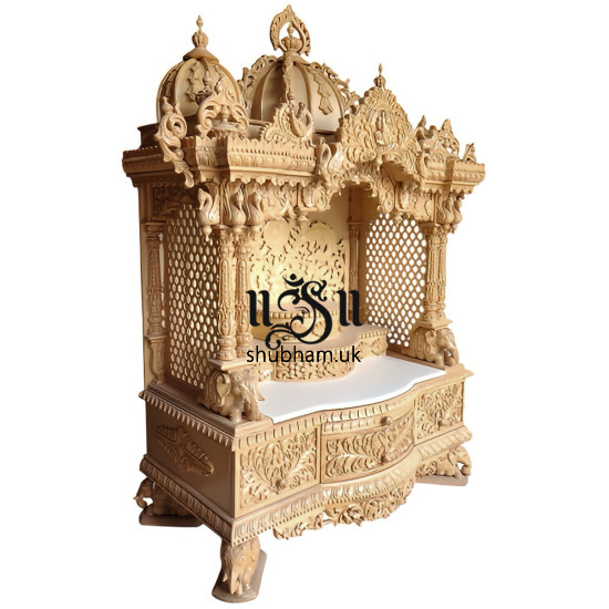 Beautiful Hindu Sevan Wood Temple Peacock Design UK