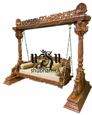 3 Seater Indian Indoor Wooden Swing Handcarved Indian Jhoola - Jhula UK