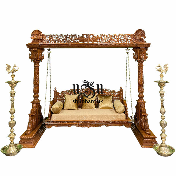 3 Seater Indian Indoor Wooden Swing Handcarved Indian Jhoola - Jhula UK