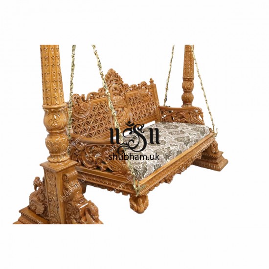 Beautiful Wooden Swing Jhula for UK Home with Peacock Design