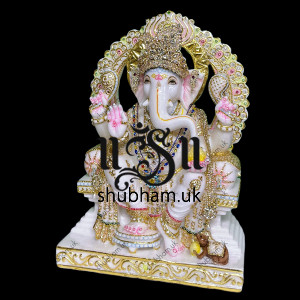 Extremely Beautiful Ganesha God Ganapati White Marble Moorti Statue 