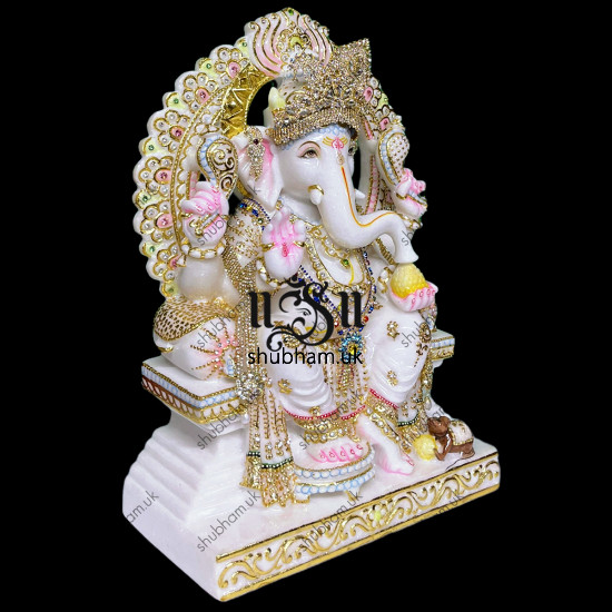 Extremely Beautiful Ganesha God Ganapati White Marble Moorti Statue 