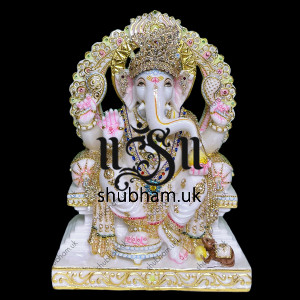Extremely Beautiful Ganesha God Ganapati White Marble Moorti Statue 