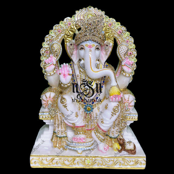 Extremely Beautiful Ganesha God Ganapati White Marble Moorti Statue  Extremely Beautiful Ganesha God Ganapati White Marble Moorti Statue