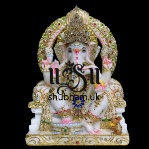 Pure White Marble Ganesh Statue Murti for Your Home Temple in the UK