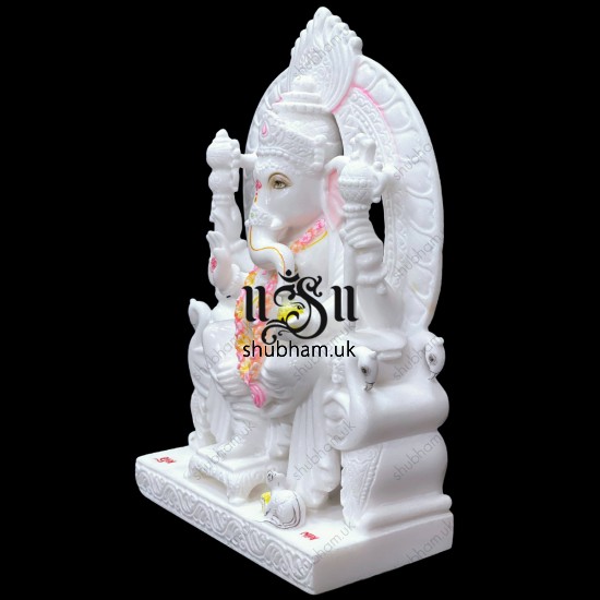 Hindu Ganesha Statue Stunning Ganapati Idol Carved in Pure White Marble