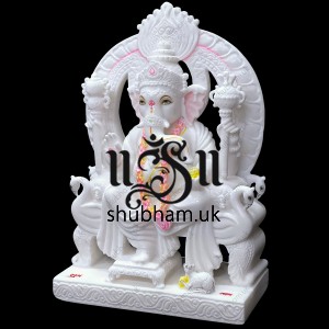 Hindu Ganesha Statue Stunning Ganapati Idol Carved in Pure White Marble
