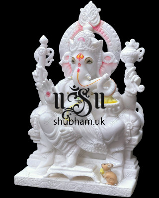 Superior Quality God Statue Lord Ganesh Marble Murti in White Marble UK