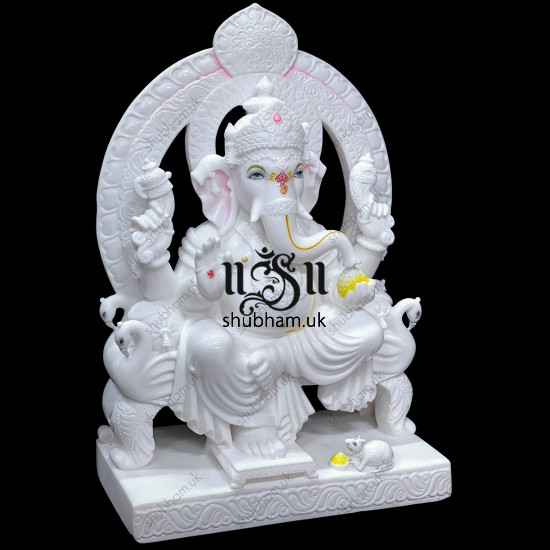 Majestically handcrafted Pure White Marble Ganesha  Statue Murti UK