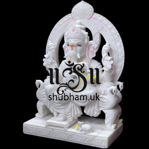 Majestically handcrafted Pure White Marble Ganesha  Statue Murti UK