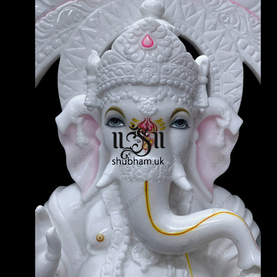 Majestically handcrafted Pure White Marble Ganesha  Statue Murti UK