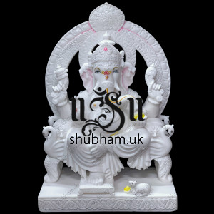 Majestically handcrafted Pure White Marble Ganesha  Statue Murti UK