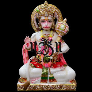 Beautifully Hand Carved Lord Hanuman Marble Statue Idol UK