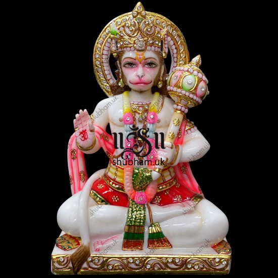 Beautifully Hand Carved Lord Hanuman Marble Statue Idol UK