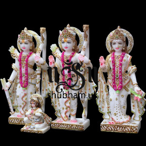 Pure White Marble Elegant Ram Darbar Statue Set for home temple Pure White Marble Elegant Ram Darbar Statue Set for home temple