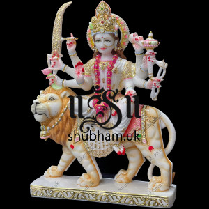 Exquisite White Marble Ambey Durga Maa Statues Murti for home