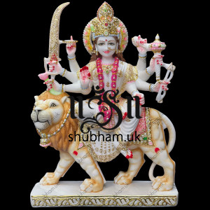 Exquisite White Marble Ambey Durga Maa Statues Murti for home