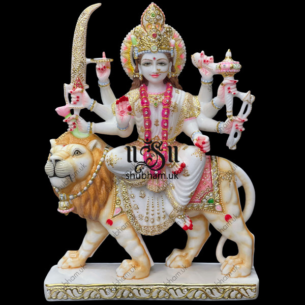 Exquisite White Marble Ambey Durga Maa Statues Murti for home