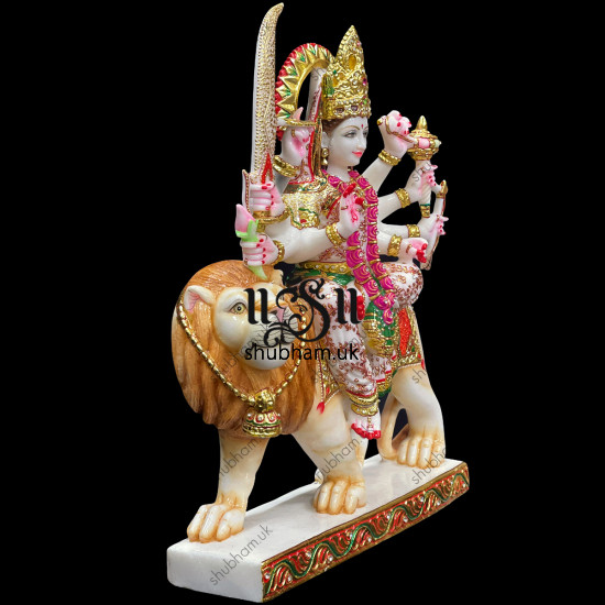Embellished look Handcarved Marble Durga Maa Statue Idol UK
