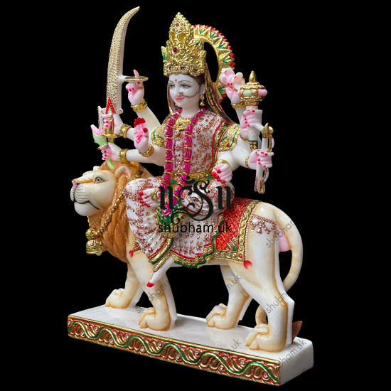 Embellished look Handcarved Marble Durga Maa Statue Idol UK