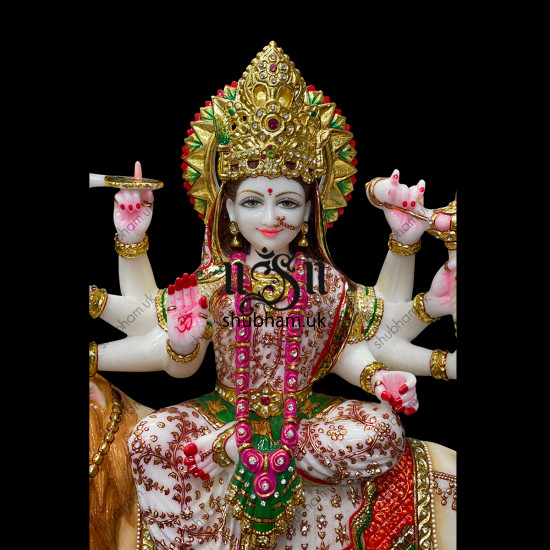 Embellished look Handcarved Marble Durga Maa Statue Idol UK