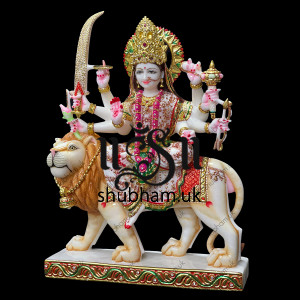 Embellished look Handcarved Marble Durga Maa Statue Idol UK Embellished look Handcarved Marble Durga Maa Statue Idol UK