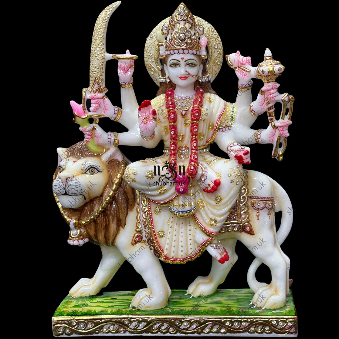 White Marble Durga Maa Statues Moorti in Antique Colour Theme