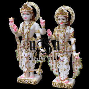 White Marble Lakshmi Maa Vishnu Ji Elegant Marble Murti UK White Marble Lakshmi Maa Vishnu Ji Elegant Marble Murti UK