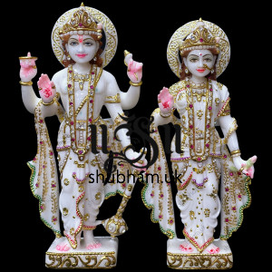 White Marble Lakshmi Maa Vishnu Ji Elegant Marble Murti UK