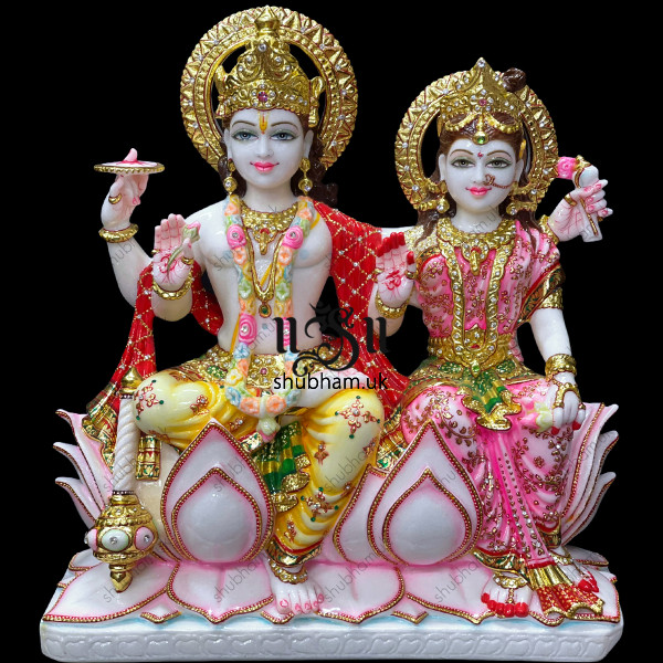 Bhagwan Laxmi Mata Vishnu Narayan Marble Statue 21 inch