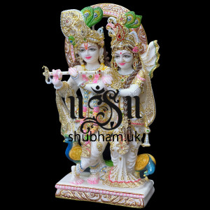 Exquisite Pure White Marble Radha Krishna Statue Idol UK 21 inch Exquisite Pure White Marble Radha Krishna Statue Idol UK 21 inch