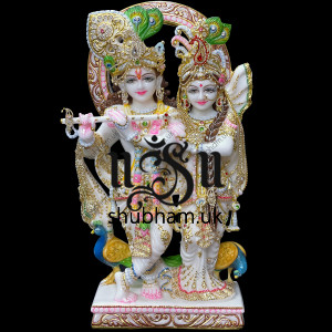Exquisite Pure White Marble Radha Krishna Statue Idol UK 21 inch