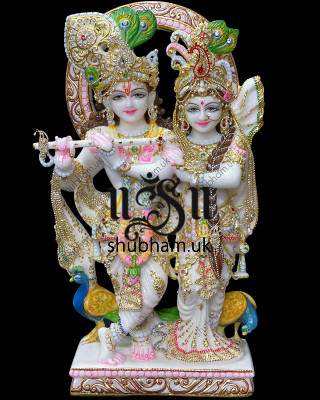 Exquisite Pure White Marble Radha Krishna Statue Idol UK 21 inch