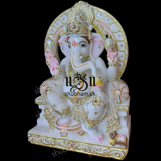 Pure White Vietnam Marble Ganesh Ji Murti Beautiful Carved Statue