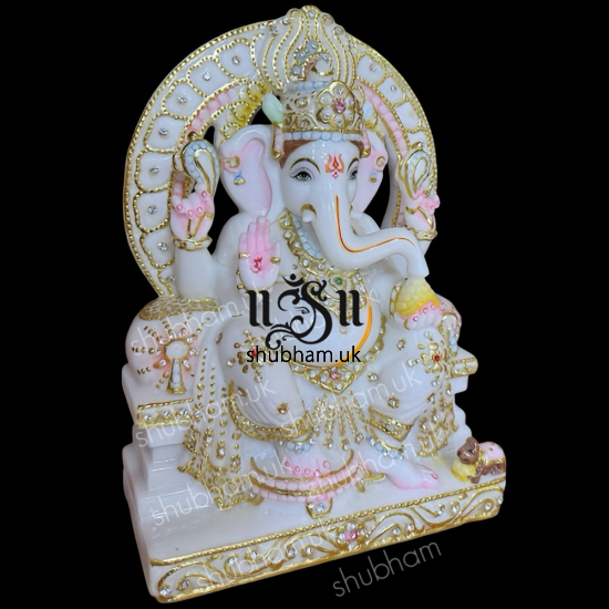 Pure White Vietnam Marble Ganesh Ji Murti Beautiful Carved Statue