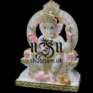 Pure White Vietnam Marble Ganesh Ji Murti Beautiful Carved Statue