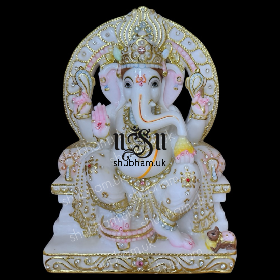 Pure White Vietnam Marble Ganesh Ji Murti Beautiful Carved Statue