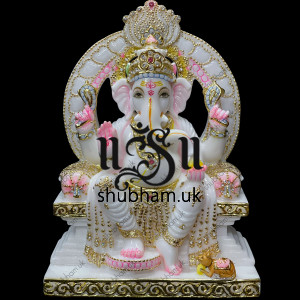 Pure White Vietnam Marble Ganesh Ji Murti Beautiful Carved Statue