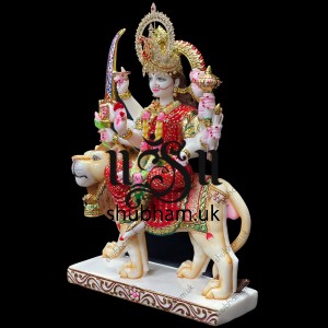 Extremely Beautiful Devi Maa Marble Murti Statue of Durga Mata seated on Lion Extremely Beautiful Devi Maa Marble Murti Statue of Durga Mata seated on Lion