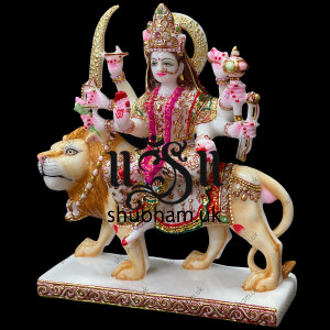 Marble Godess Durga Maa Statue Murti in white Decorative Saree in the UK - 11 inch Marble Godess Durga Maa Statue Murti in white Decorative Saree in the UK - 11 inch