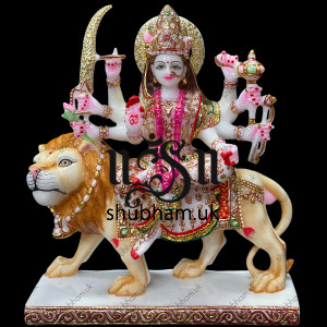 Marble Godess Durga Maa Statue Murti in white Decorative Saree in the UK - 11 inch