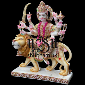 Engraved Beautifully Markrana White Marble Durga Mata Statue 18 inch Murti Engraved Beautifully Markrana White Marble Durga Mata Statue 18 inch Murti