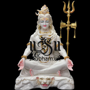Magnificent 24 inch Pure White Marble Lord Shiva Statue Murti in the UK