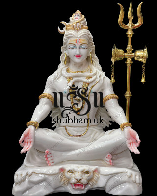 Magnificent 24 inch Pure White Marble Lord Shiva Statue Murti in the UK