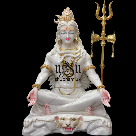 Magnificent 24 inch Pure White Marble Lord Shiva Statue Murti in the UK